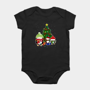 3 Three Santa Penguins Costume Cute Christmas Tree Lights Baby Bodysuit